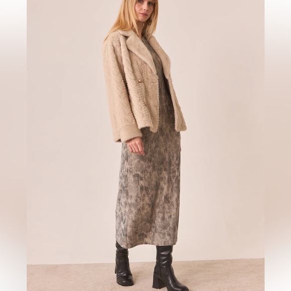 NKN Nekane Lurex Tie Dye Midi Dress Gray Taupe Long Sleeve Keyhole Small NWT - Picture 11 of 11